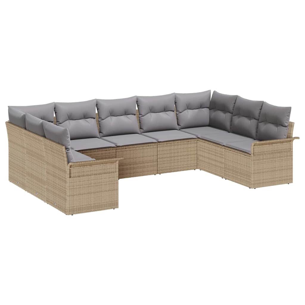 Set Divano da Giardino con archiviazione 9 pcs Beige polyrattan