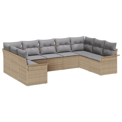 Set Divano da Giardino con archiviazione 9 pcs Beige polyrattan