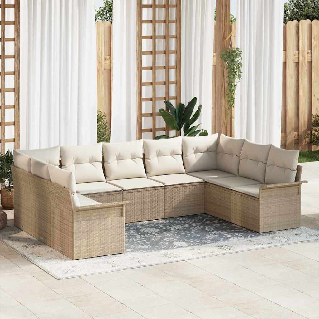 Set Divano da Giardino con archiviazione 9 pcs Beige polyrattan