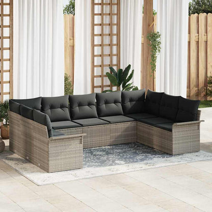 Set Divano da Giardino 9 pcs Grigio chiaro polyrattan
