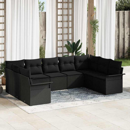 Set Divano da Giardino con archiviazione 9 pcs Nero polyrattan