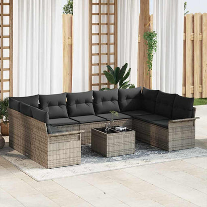 Set Divano da Giardino con archiviazione 10 pcs Nero polyrattan