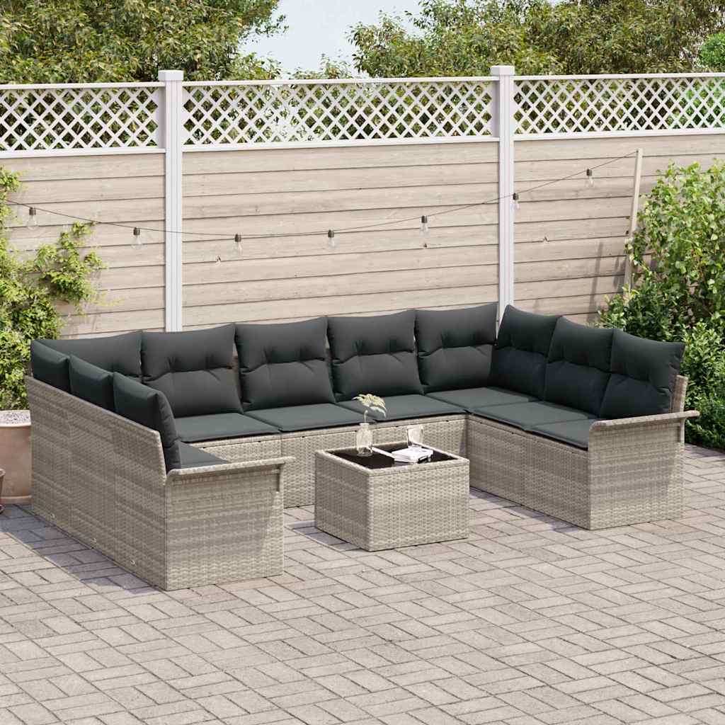Set Divano da Giardino 10 pcs Grigio polyrattan