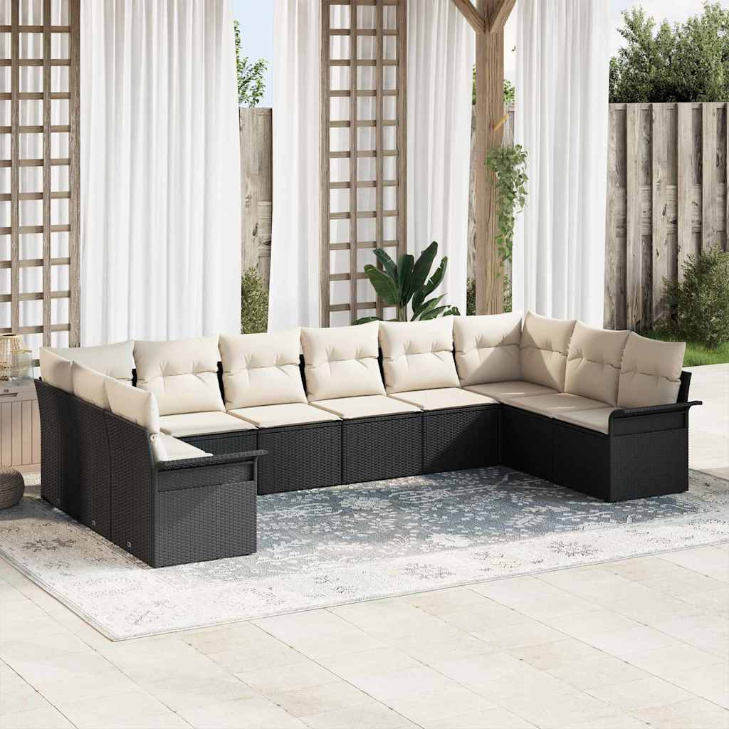 Set Divano da Giardino con archiviazione 10 pcs Nero polyrattan