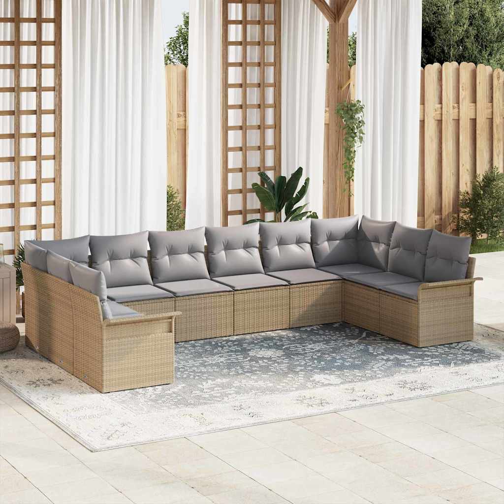 Set Divano da Giardino 10 pcs Beige polyrattan