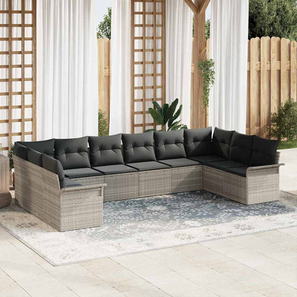 Set Divano da Giardino 10 pcs Grigio chiaro polyrattan