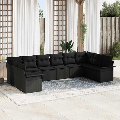 Set Divano da Giardino con archiviazione 10 pcs Nero polyrattan
