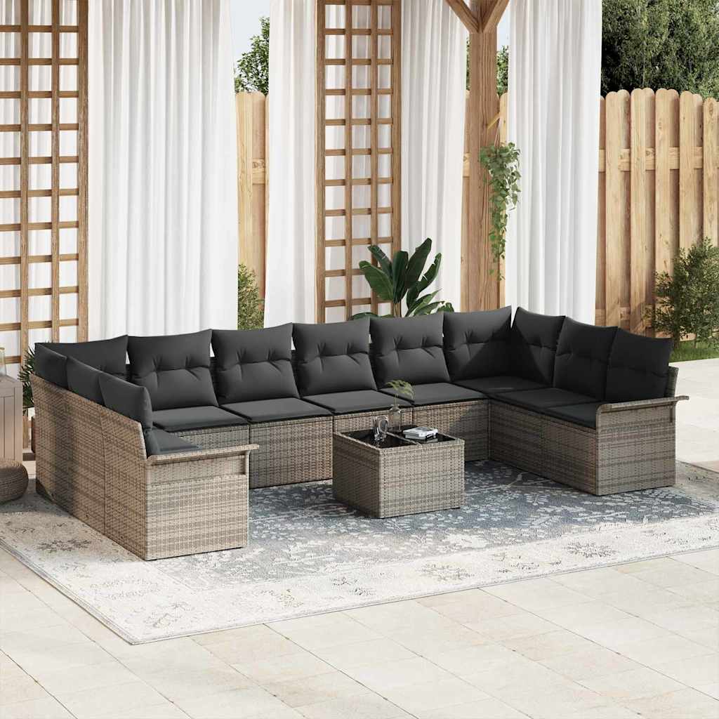 Set Divano da Giardino con archiviazione 11 pcs Nero polyrattan