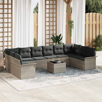 Set Divano da Giardino con cuscino 11 pcs Grigio Poly Rattan