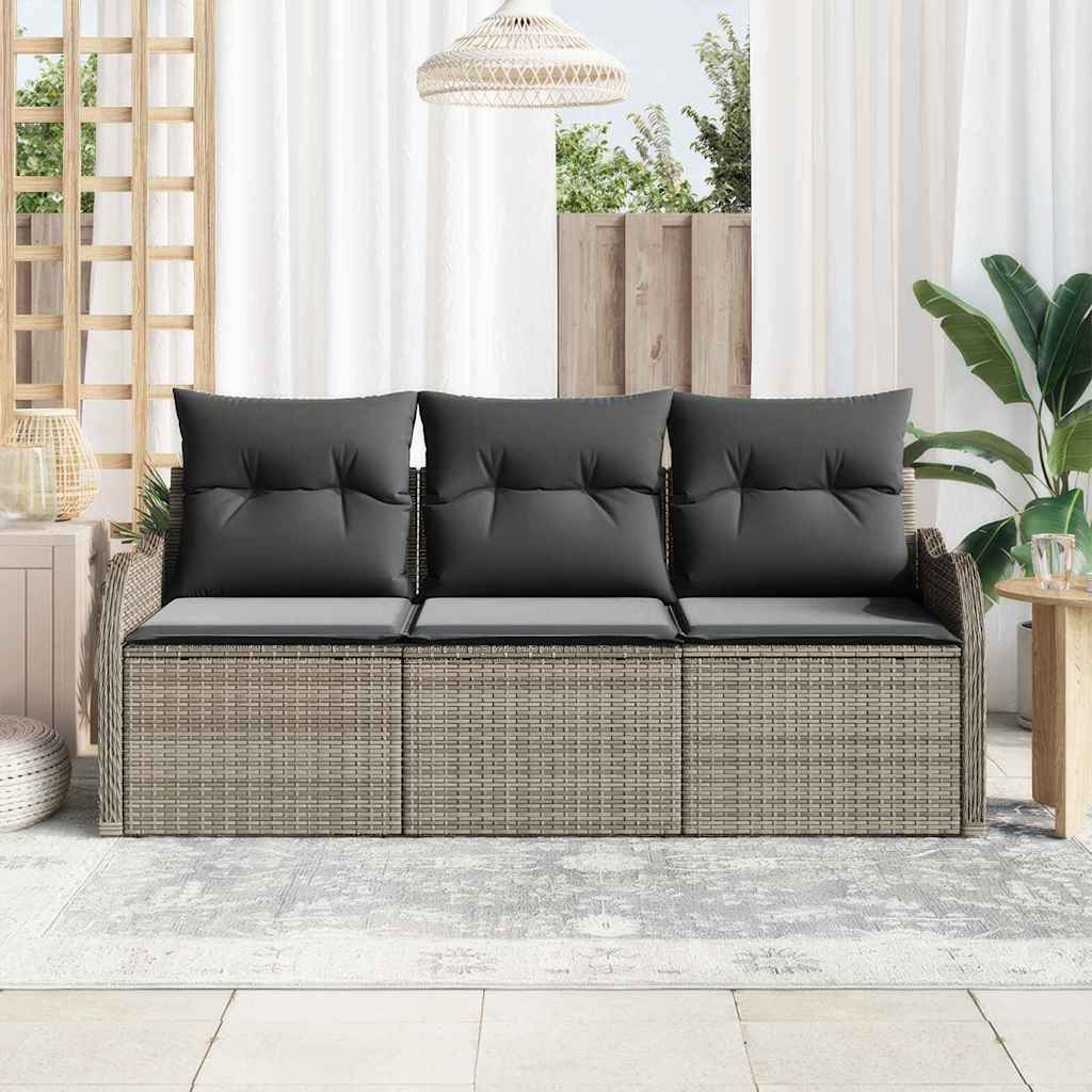 Set Divano da Giardino con cuscino 3 pcs Grigio Poly Rattan