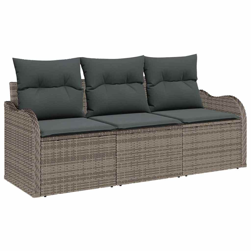 Set Divano da Giardino con cuscino 3 pcs Grigio Poly Rattan