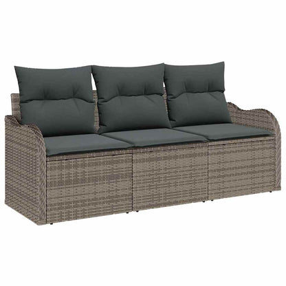 Set Divano da Giardino con cuscino 3 pcs Grigio Poly Rattan