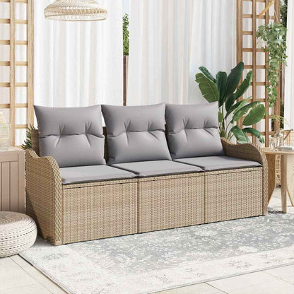 Set Divano da Giardino con cuscino 3 pcs Beige Poly Rattan