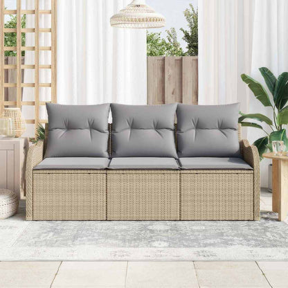 Set Divano da Giardino con cuscino 3 pcs Beige Poly Rattan