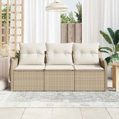 Set Divano da Giardino con cuscino 3 pcs Beige Poly Rattan
