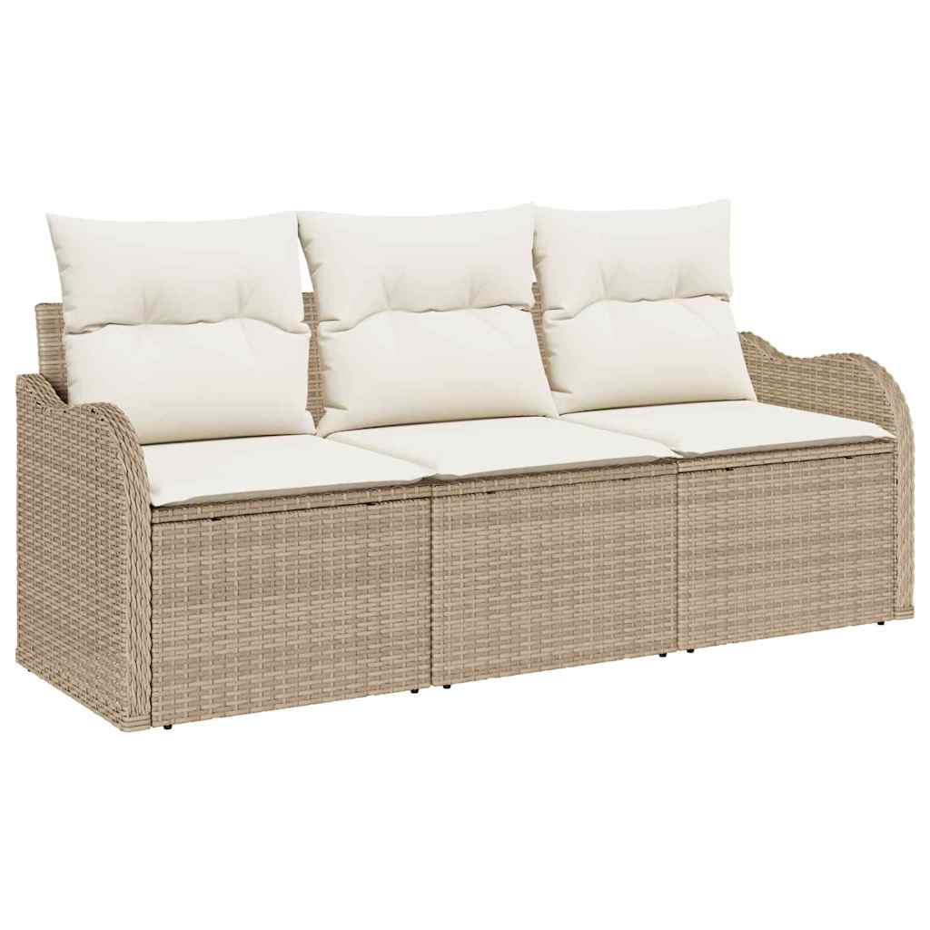 Set Divano da Giardino con cuscino 3 pcs Beige Poly Rattan