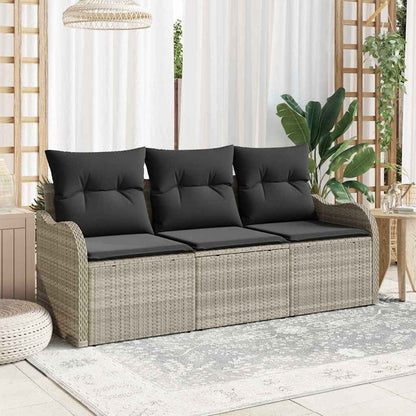 Set Divano da Giardino 3 pcs Grigio chiaro Poly Rattan