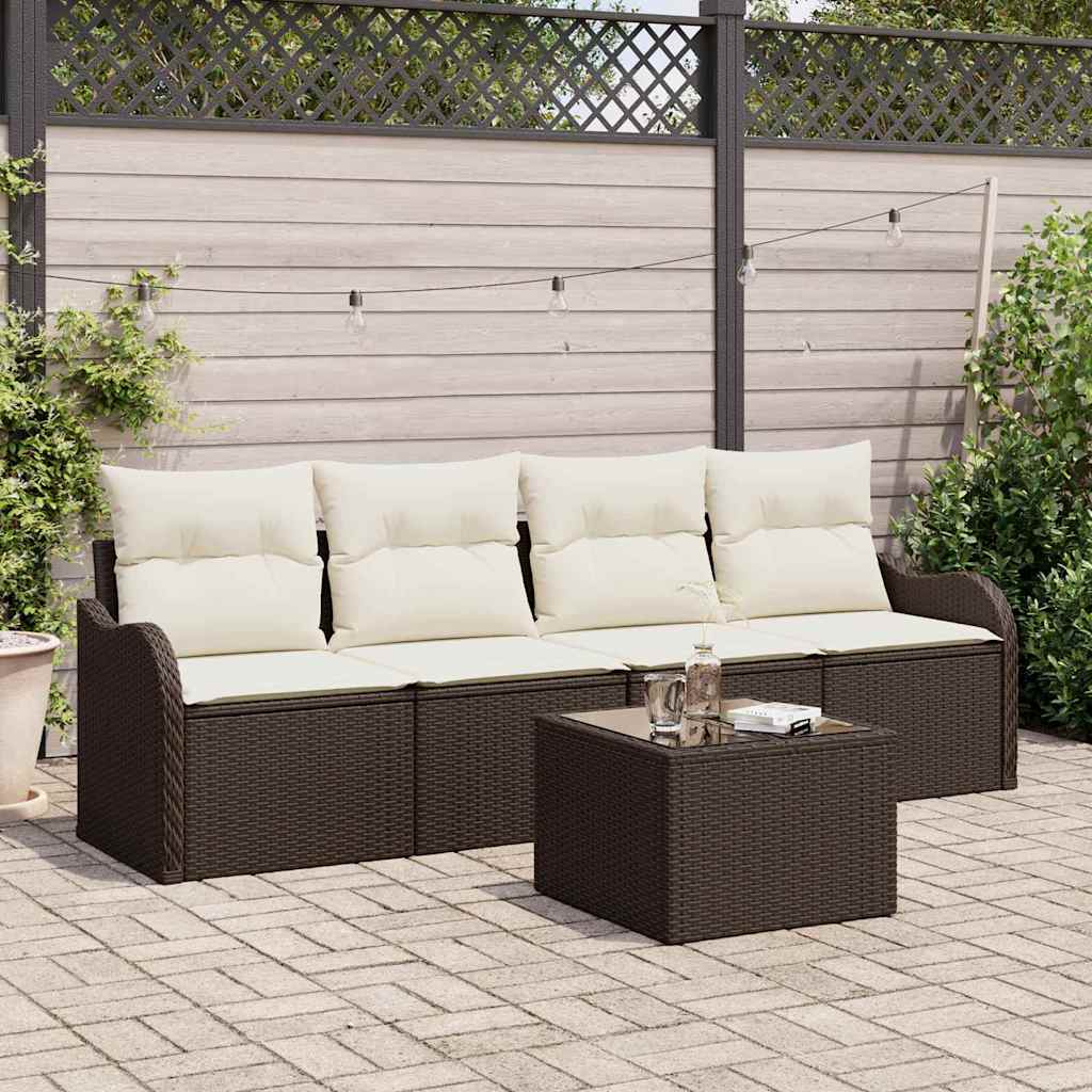 Set Divano da Giardino con cuscino 5 pcs Marrone e Crema