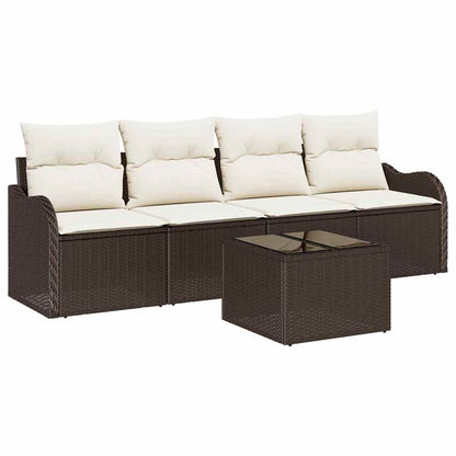 Set Divano da Giardino con cuscino 5 pcs Marrone e Crema