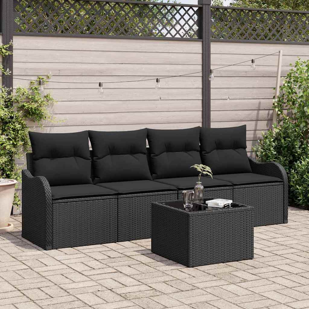 Set Divano da Giardino con archiviazione 5 pcs Nero polyrattan