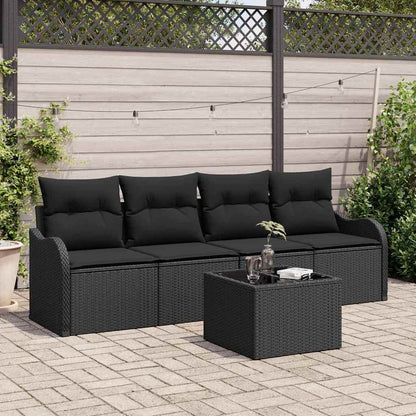 Set Divano da Giardino con archiviazione 5 pcs Nero polyrattan