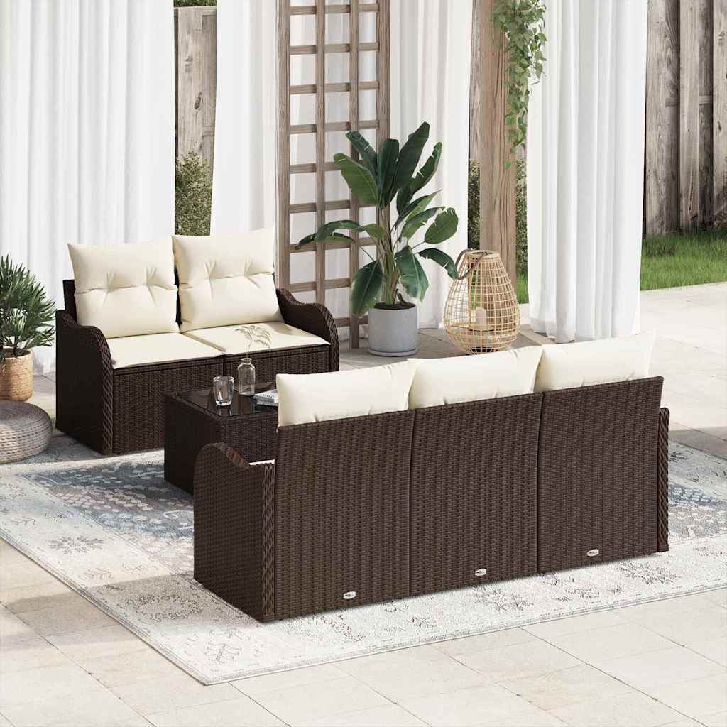 Set Divano da Giardino con cuscino 6 pcs Marrone e Crema
