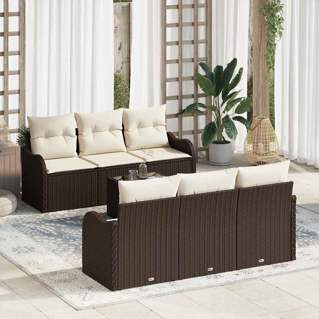 Set Divano da Giardino con cuscino 7 pcs Marrone e Crema