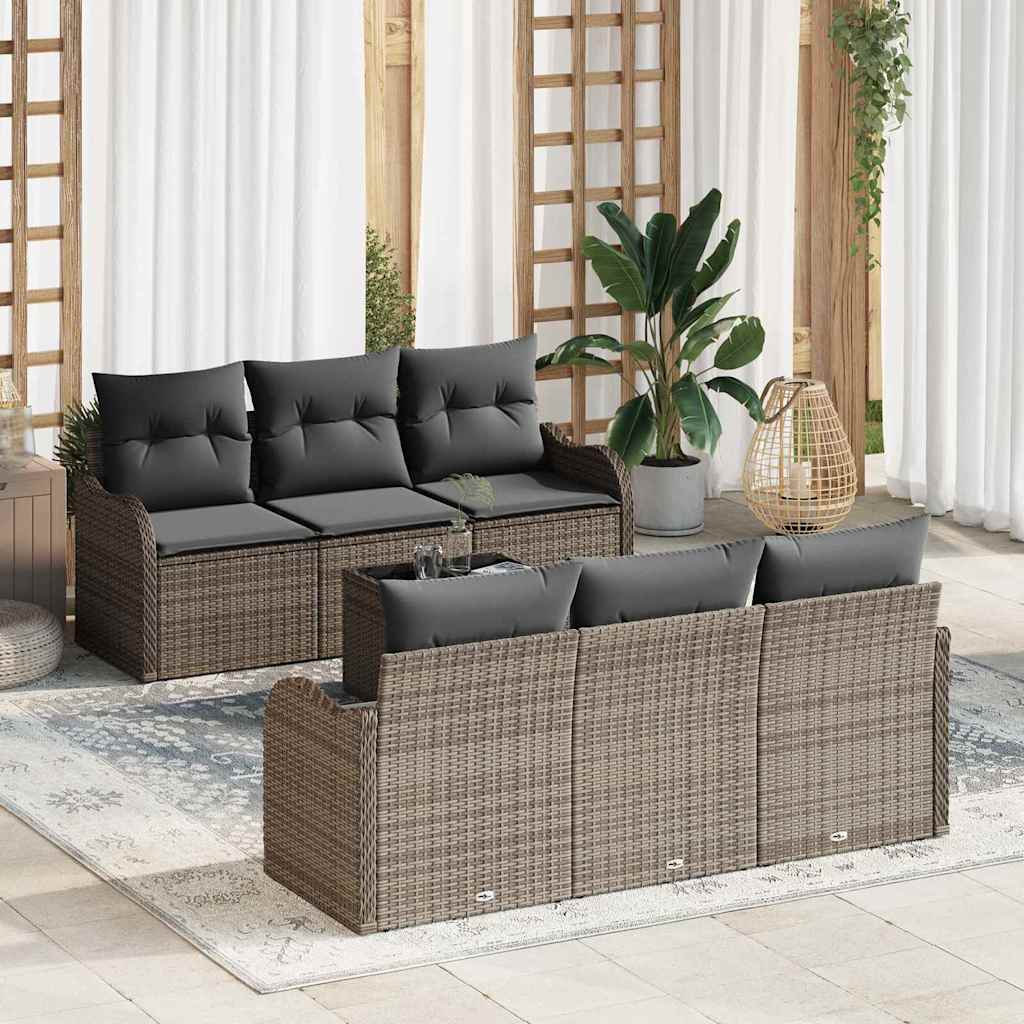 Set Divano da Giardino 7 pcs Grigio Polyrattan, Acciaio e Vetro