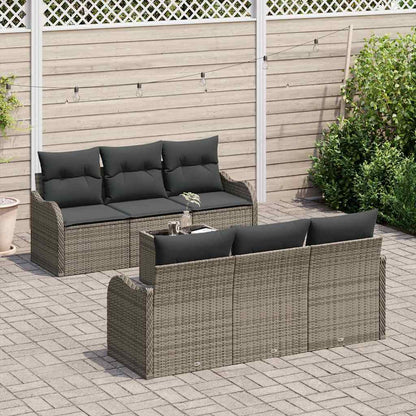Set Divano da Giardino 7 pcs Grigio Polyrattan, Acciaio e Vetro