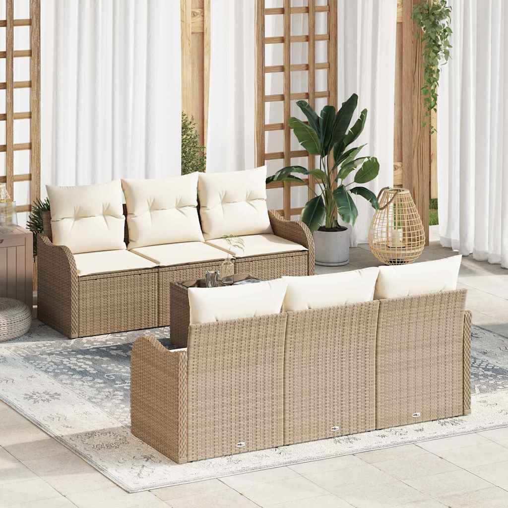 Set Divano da Giardino con cuscino 7 pcs Beige e Crema