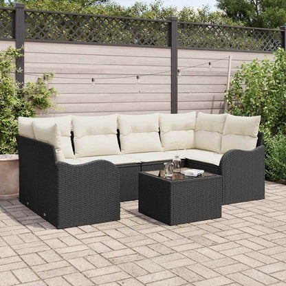 Set Divano da Giardino con cuscino 7 pcs Nero e Crema