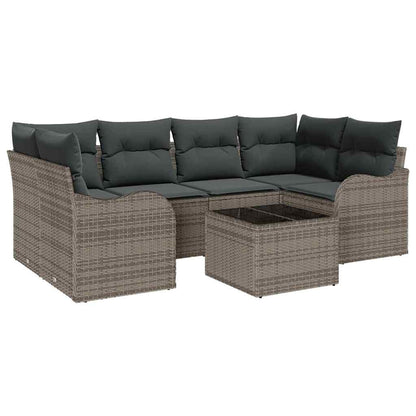 Set Divano da Giardino 7 pcs Grigio Polyrattan, Acciaio e Vetro