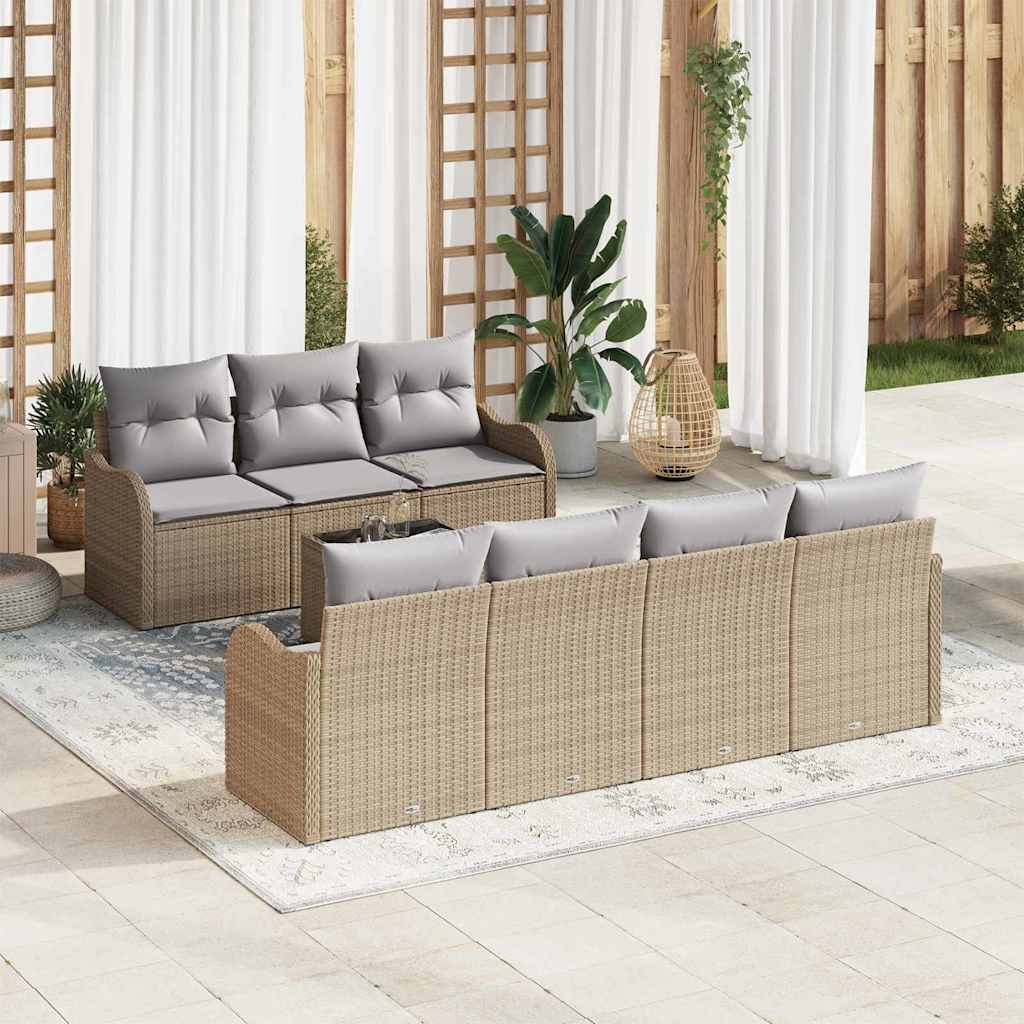 Set Divano da Giardino con cuscino 8 pcs Beige e grigio