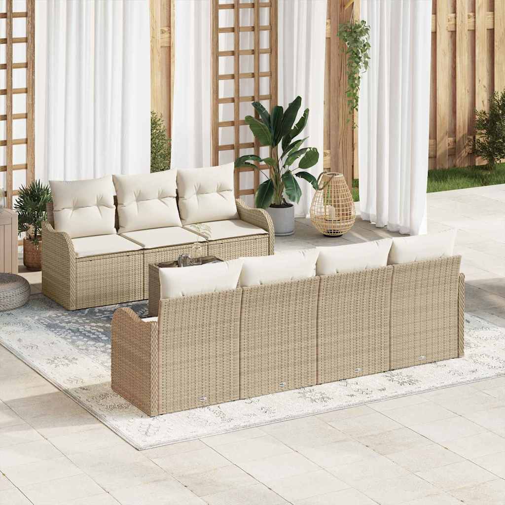 Set Divano da Giardino con cuscino 8 pcs Beige e Crema