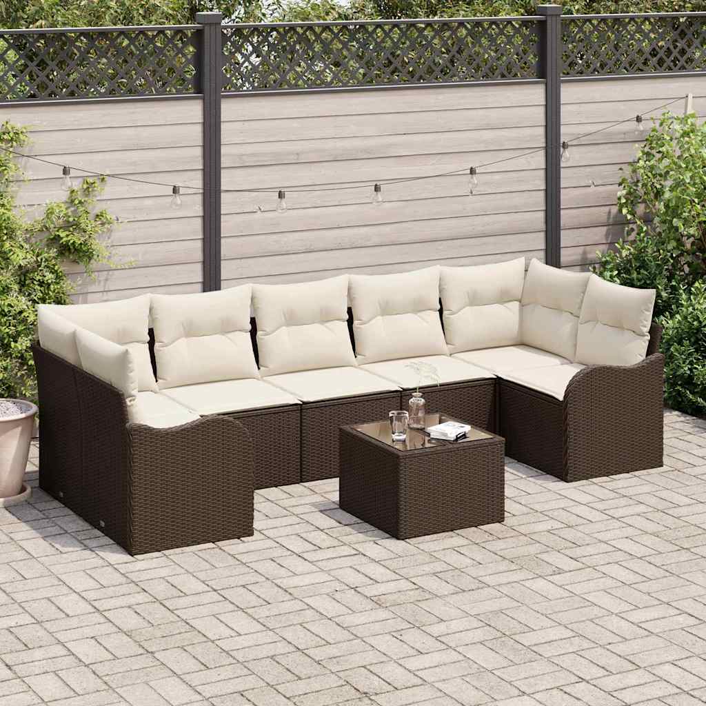 Set Divano da Giardino con cuscino 8 pcs Marrone e Crema
