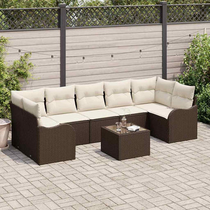 Set Divano da Giardino con cuscino 8 pcs Marrone e Crema