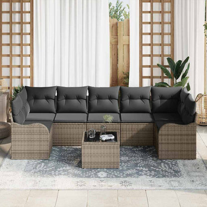 Set Divano da Giardino 8 pcs Grigio Polyrattan, Acciaio e Vetro
