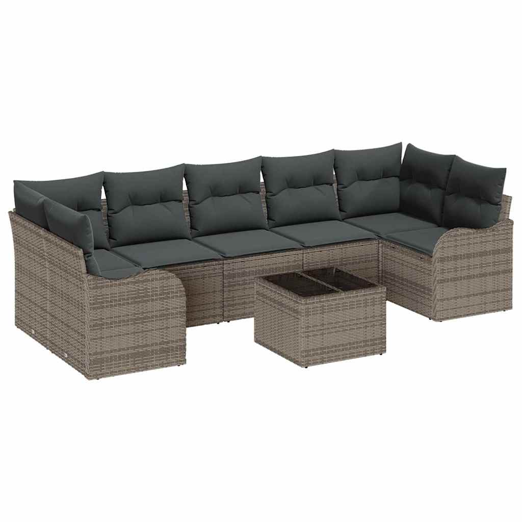 Set Divano da Giardino 8 pcs Grigio Polyrattan, Acciaio e Vetro