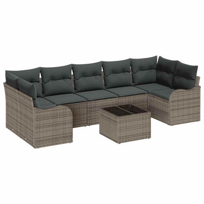 Set Divano da Giardino 8 pcs Grigio Polyrattan, Acciaio e Vetro