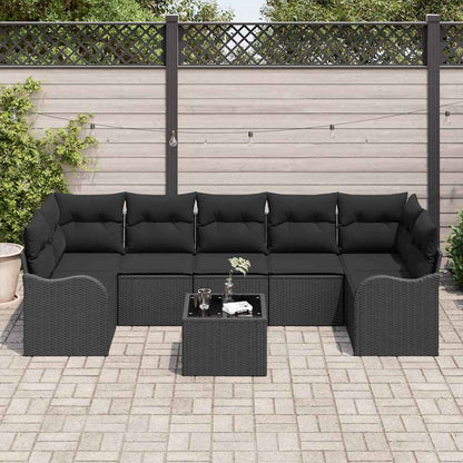 Set Divano da Giardino 8 pcs Nero Polyrattan, Acciaio e Vetro