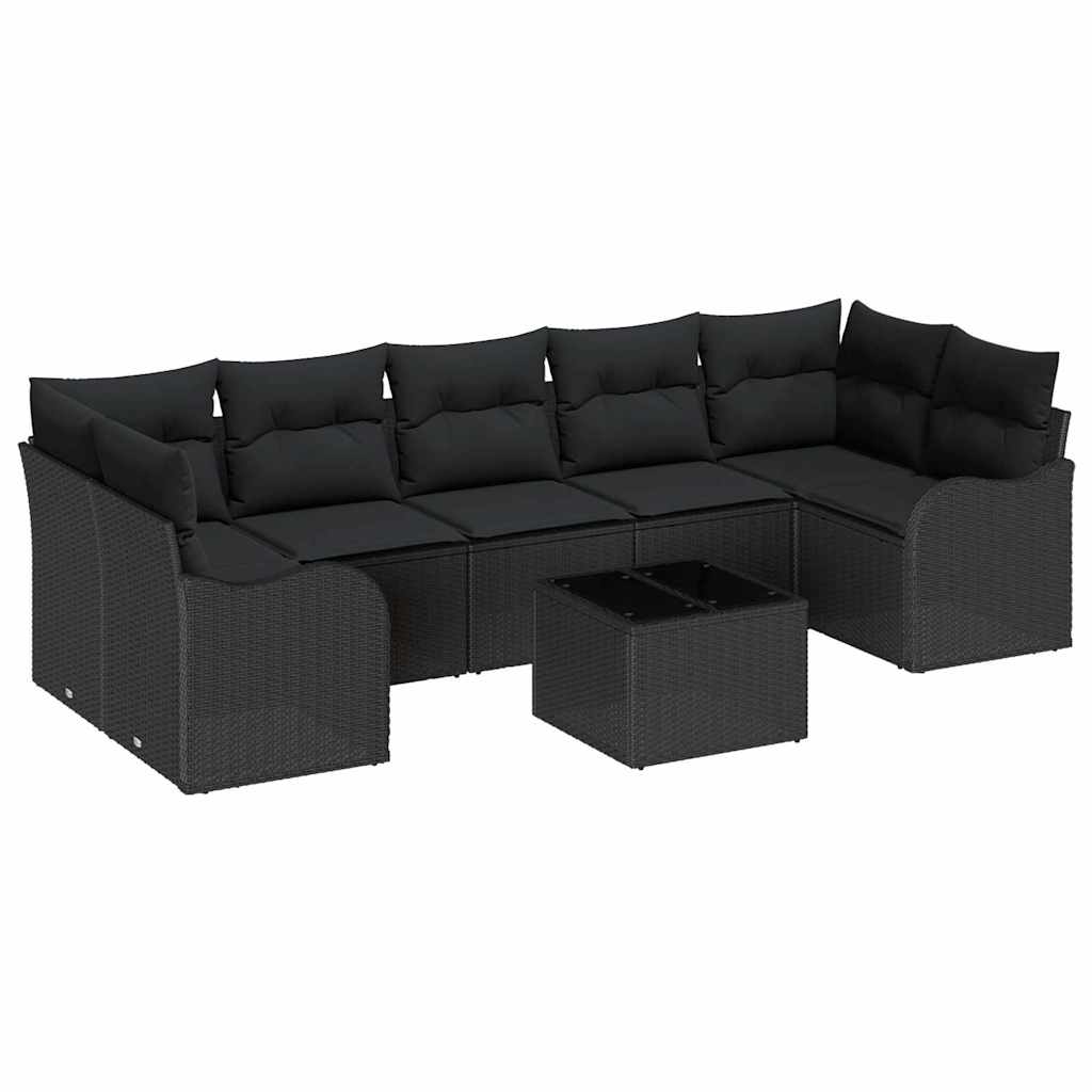 Set Divano da Giardino 8 pcs Nero Polyrattan, Acciaio e Vetro