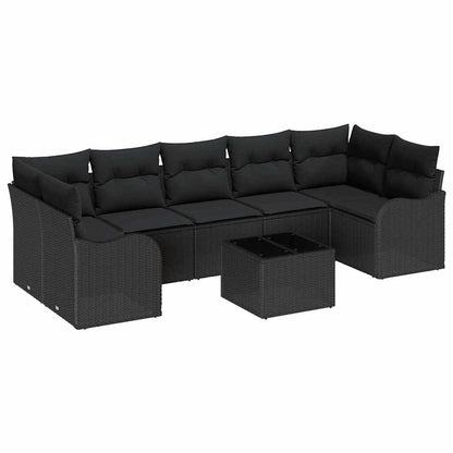 Set Divano da Giardino 8 pcs Nero Polyrattan, Acciaio e Vetro