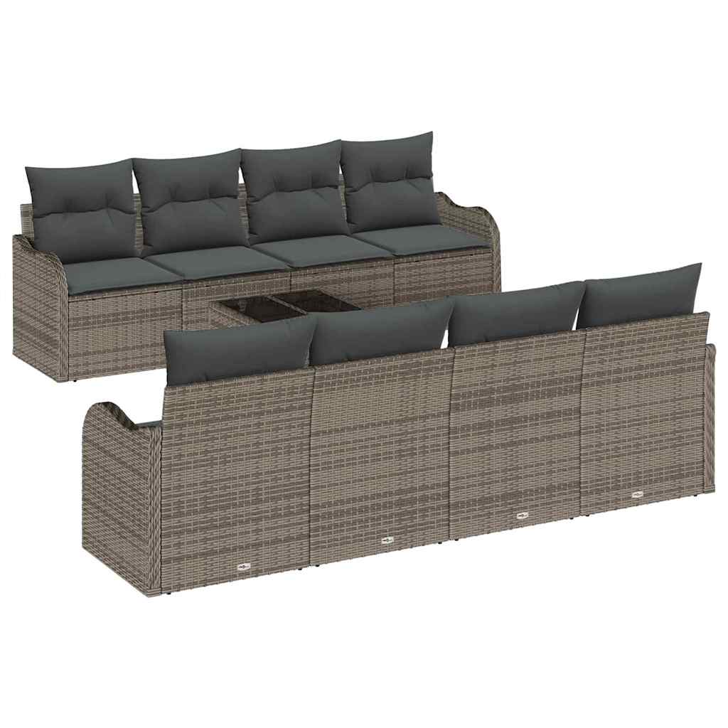 Set Divano da Giardino con cuscino con cuscino 9 pcs Grigio