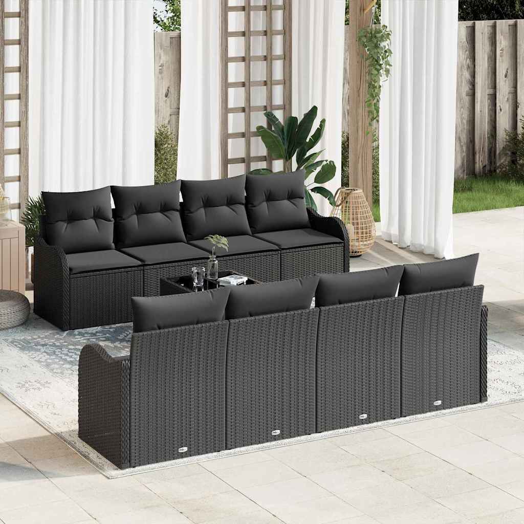 Set Divano da Giardino con cuscino con archiviazione 9 pcs Nero
