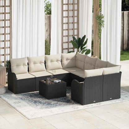 Set Divano da Giardino con cuscino 9 pcs Nero e Crema