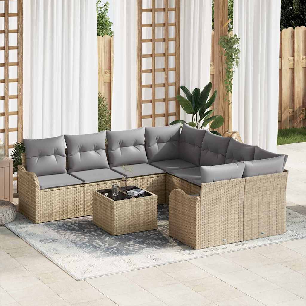 Set Divano da Giardino con cuscino 9 pcs Beige e grigio