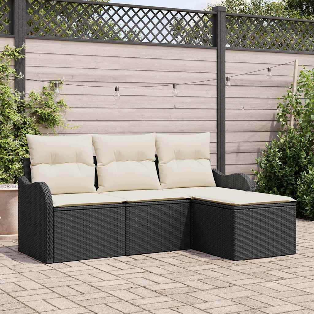 Set Divano da Giardino con archiviazione 4 pcs Nero polyrattan