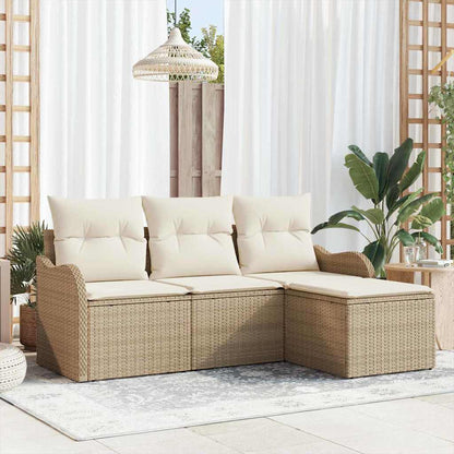 Set Divano da Giardino con archiviazione 4 pcs Beige polyrattan