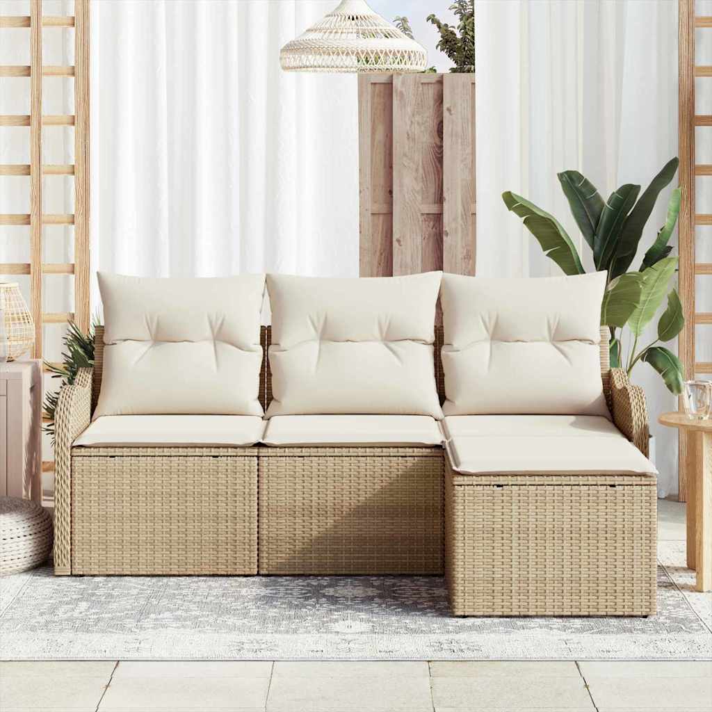 Set Divano da Giardino con archiviazione 4 pcs Beige polyrattan