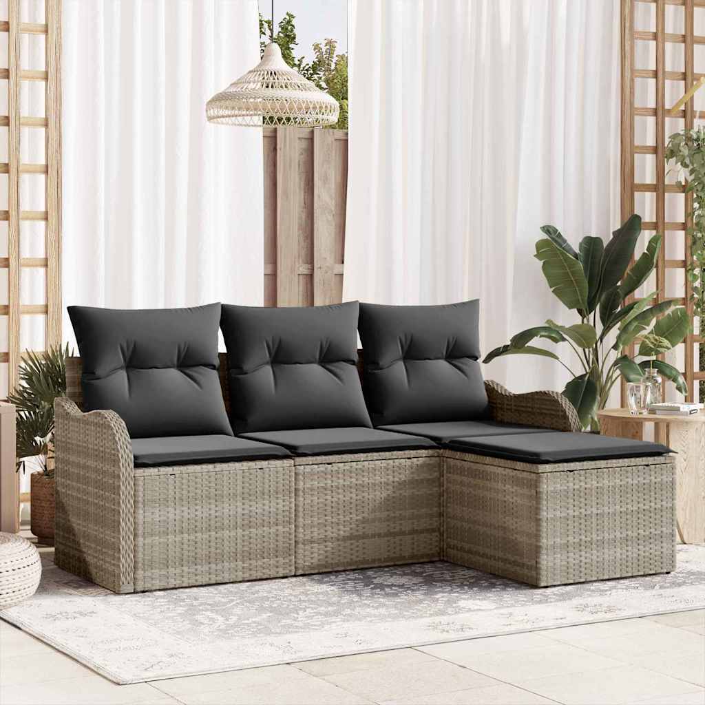 Set Divano da Giardino 4 pcs Grigio chiaro polyrattan